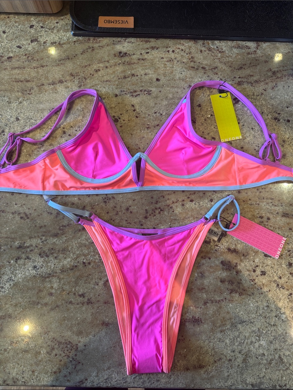 Two-Tone Pink & Coral Bikini Set with Contrast Trim